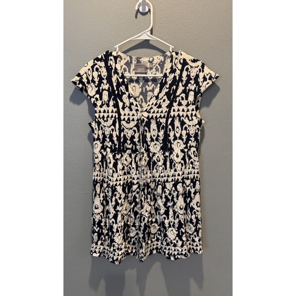 Vanessa Virginia Anthropologie Button down Tunic Blouse Women's S Navy White